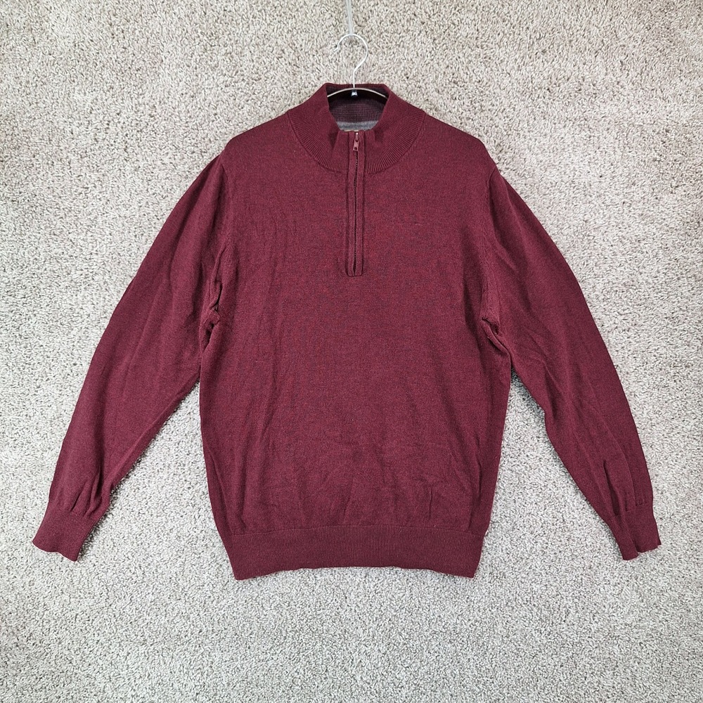 James Tattersall Sweater Mens Large Burgundy 1/4 Zip Cashmere Wool Blend Classic